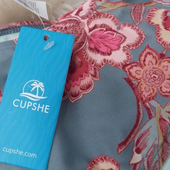 Women's Cupshe Alegra Floral High Waist Bikini Bottoms Blue Pink Small - Picture 5 of 5